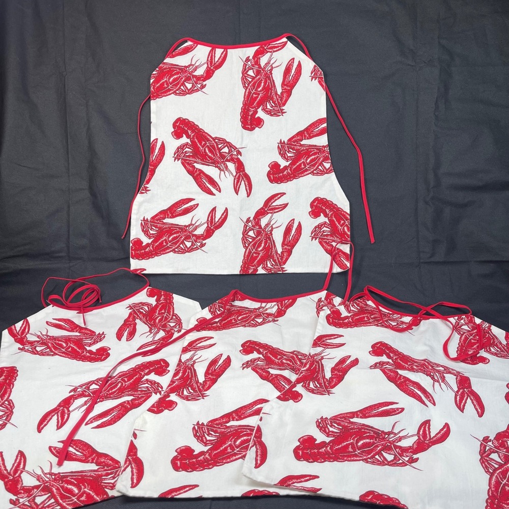VTG Set 4 Cloth Lobster Bib Aprons Red White Seafood Crab Boil Clam Bake